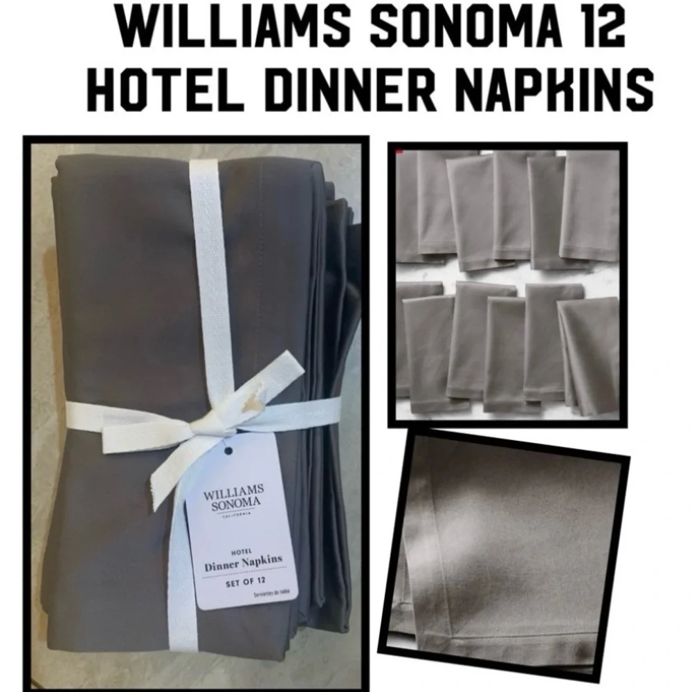 Williams Sonoma 12 Charcoal Hotel Dinner Napkins